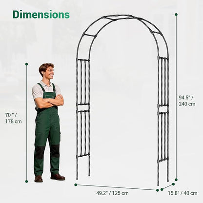 Miory Garden Arch Trellis for Climbing Plants, 1.3x7.9ft Steel with UV-Resistant PE Coating Arbor Outdoor, Vertical Support for Vines Flowers Vegetable, Wedding Archway (Black)