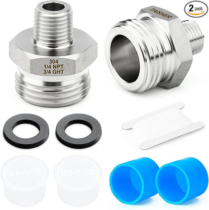 TAISHER 2PCS 304 Stainless Steel Garden Hose Adapter, 3/4" GHT Male x 1/4" NPT Male Garden Hose Connector with Washers