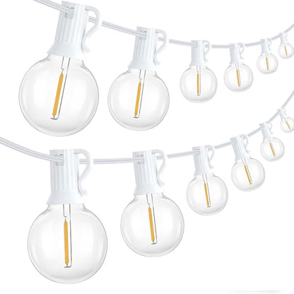 Mlambert 100Ft(2x50Ft) Outdoor String Lights, G40 Globe Patio Lights with 50+4 Waterproof Hanging LED Bulbs for Party Cafe Camping Outside-White Wire