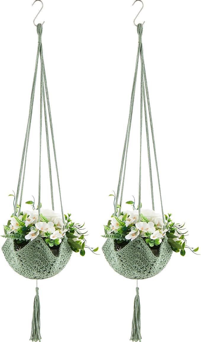Shappy 2 Pack Boho Macrame Plant Hanger, Large Hanging Planter Plant Holder Pot Hanger Hanging Basket Wall Planters, Plants Lover Gift for Indoor Garden (Classic,Sage Green)