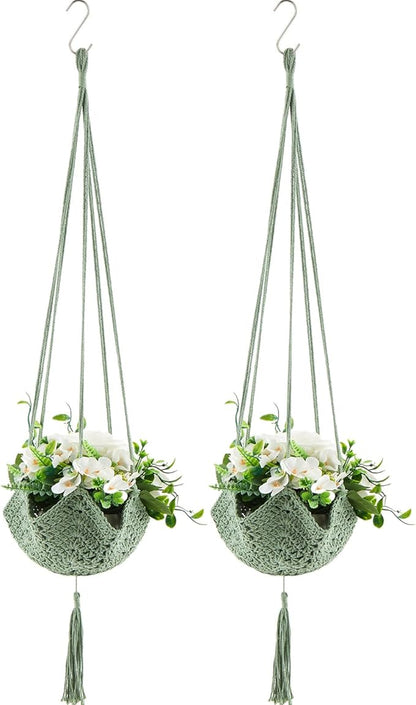 Shappy 2 Pack Boho Macrame Plant Hanger, Large Hanging Planter Plant Holder Pot Hanger Hanging Basket Wall Planters, Plants Lover Gift for Indoor Garden (Classic,Sage Green)