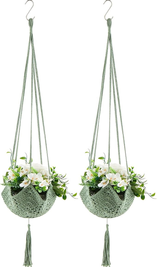 Shappy 2 Pack Boho Macrame Plant Hanger, Large Hanging Planter Plant Holder Pot Hanger Hanging Basket Wall Planters, Plants Lover Gift for Indoor Garden (Classic,Sage Green)