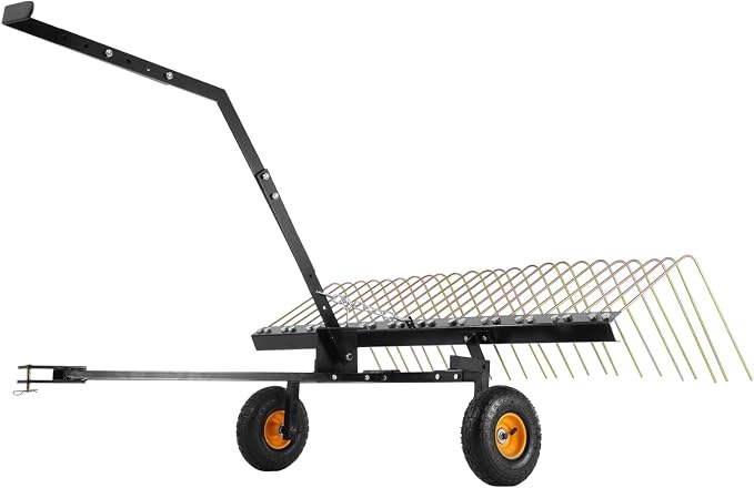 VEVOR Tow Behind Dethatcher, 60-inch Lawn Dethatcher Rake with 24 Steel Tines for ATV or Mower, Heavy Duty Q235 Steel Tow Behind Lawn Rake with Lift Handle for Farm Leaves, Pine Needles, and Grass