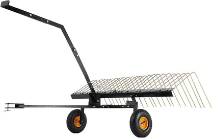 VEVOR Tow Behind Dethatcher, 60-inch Lawn Dethatcher Rake with 24 Steel Tines for ATV or Mower, Heavy Duty Q235 Steel Tow Behind Lawn Rake with Lift Handle for Farm Leaves, Pine Needles, and Grass