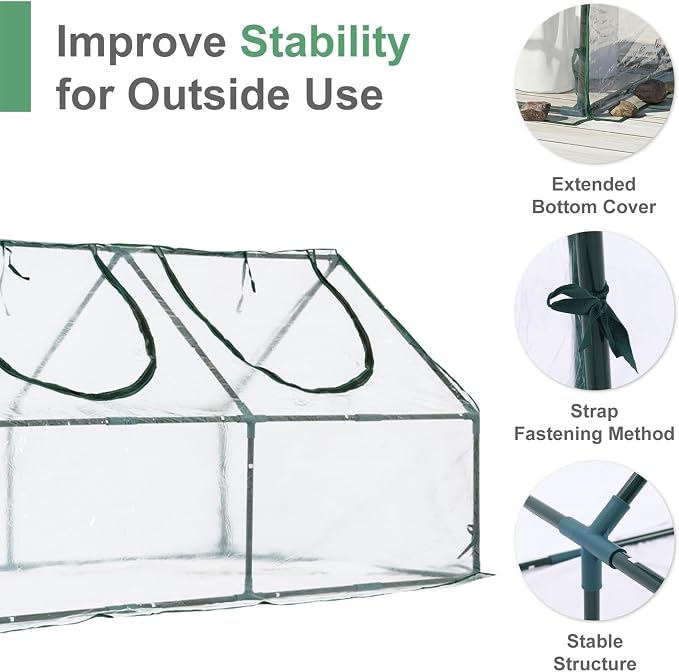 Aoodor 9 x 3 x 3 ft Mini Greenhouse with 3 Zipper Doors, Water-Resistant, UV-Protected for Flowers, Vegetables, and Herbs, Transparent