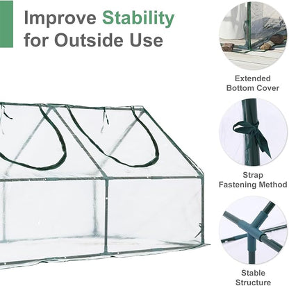Aoodor 9 x 3 x 3 ft Mini Greenhouse with 3 Zipper Doors, Water-Resistant, UV-Protected for Flowers, Vegetables, and Herbs, Transparent