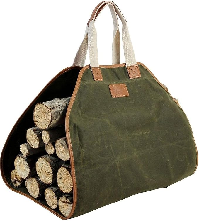 INNO STAGE Firewood Carrier - Enlarge Waxed Canvas Wood Carrier for Firewood, Heavy Duty Log Carrier Bag As Wood Stove Accessories (44" L x 21" W-Green)