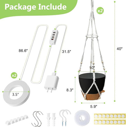 2 Pack Self Watering Hanging Planters with Grow Light for Indoor Plants | 10 Brightness, 3 Light Modes, 3/9/12H Timer, Built-In Reservoir, Drainage Holes, 10 in Pots