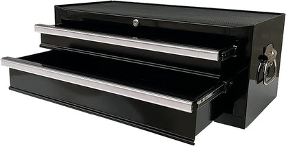 Workington Industrial 2 Drawers Portable Metal Intermediate Box, 26" Middle Tool Chest Cabinet with Ball Bearing Drawer Slides, Steel Tool Storage Box Organizer 4008 Black