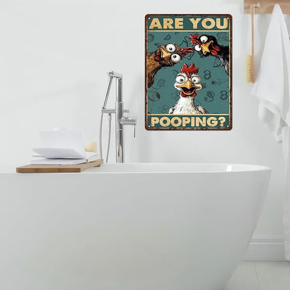 Vintage Chicken Tin Sign Are You Pooping Retro Bathroom Metal Poster Funny Wall Art Toilet Man Cave Bar Cafe Indoor Room Garage Store Office Farmhouse 12 * 16inch