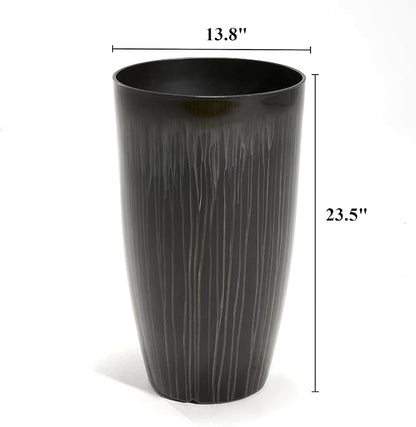 Worth Garden 23.5" H. Large Plastic Planters - Set of 2 Gradient Black Glossy Smooth Finish - Tall Plant Pots for Indoor & Outdoor Use - Decorative Lightweight Flower Pots for Front Porch, Patio, Deck