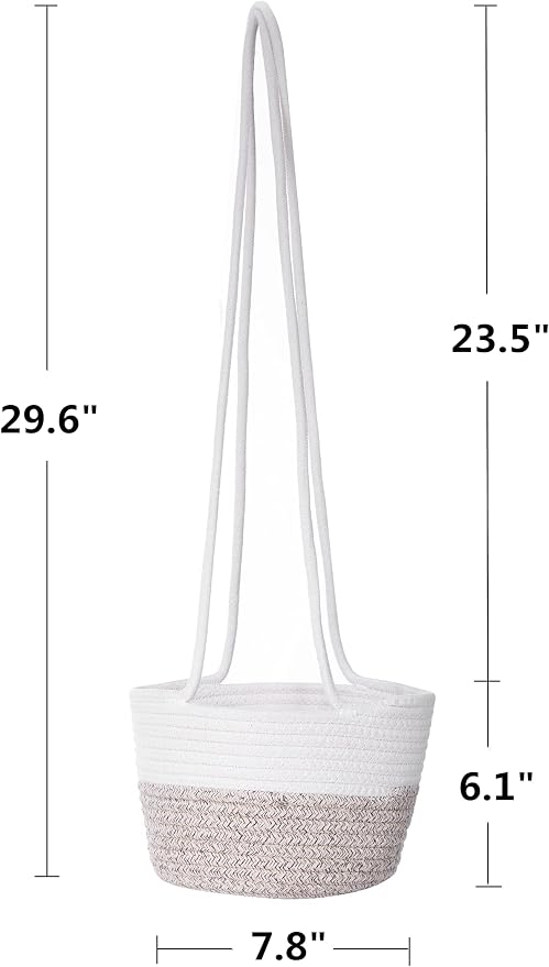 Hanging Planter Basket Jute Rope Woven Plant Hangers Indoor Hanging Plant Holder Up to 7" Pot Macrame Modern Storage Organizer Home Decor (White & Brown)