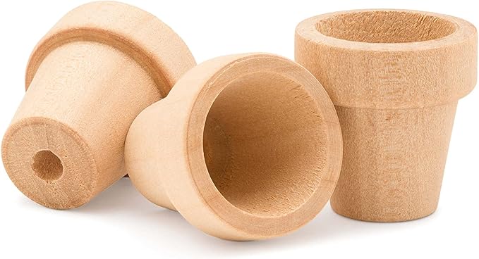 Woodpeckers Small Wooden Flower Pot 1-1/6 x 1-inch, Pack of 12 1 inch Mini Pots, 1 Flower Pots to Paint & Plant
