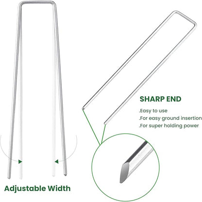 6 Inches Galvanized Garden Staples, Metal Tent StakeHeavy Duty U-Shaped Pins and Landscaping Staples for Sod Anchoring Landscape Fabric Irrigation Tubing (100, Silver)
