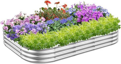 RAYKEEP Galvanized Raised Garden Beds, Outdoor Raised Garden Boxes, Oval Large Bottomless Metal Elevated Garden Bed Planter Box for Vegetables, Fruits, Flower (1pcs, 5x3x1 ft)