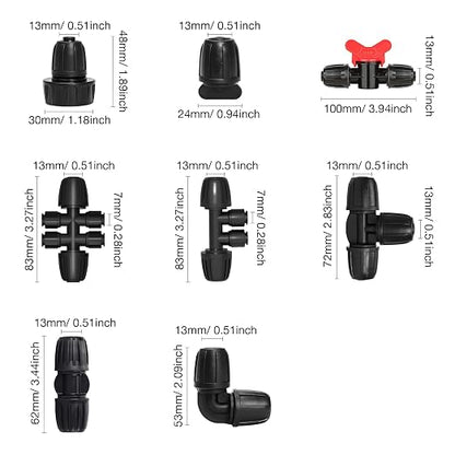 Bonviee 10 Pack 5/16” to 1/4” Push-to-Connect Tee, Split 5/16” Tubing into Four 1/4” Lines, Quick Connect Drip Irrigation Fittings, Leak-Proof 6-Way Splitter for Garden, Lawn, Greenhouse