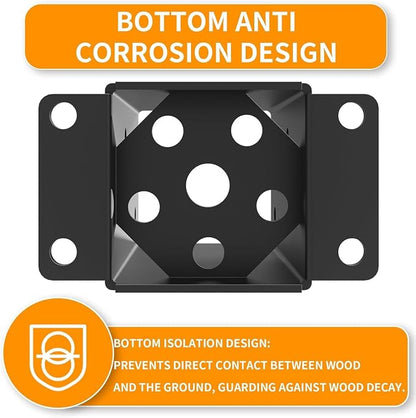 6x6 Post Base, Inner Size 5.6x5.6 Inch, Heavy Duty Post Anchor Base(4 Pcs) | 13 Gauge Thick Steel, Rust-Proof-Coated, Bottom Isolation Design – Corrosion Protection, for Pavilion, Porch, Railing