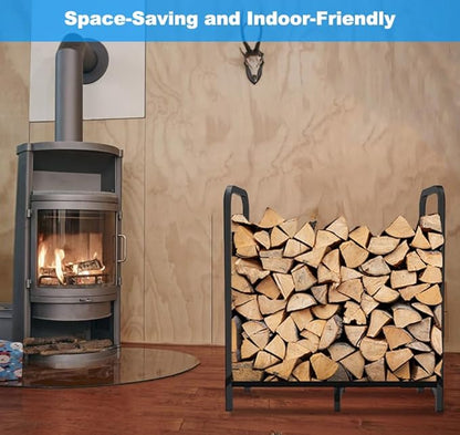 2.8ft Firewood Rack Holder, Adjustable Heavy Duty Fire Log Stacker Stand for Fireplace, Outdoor Indoor Metal Wood Pile Storage Organizer, Patio Logs Stand tool, Black