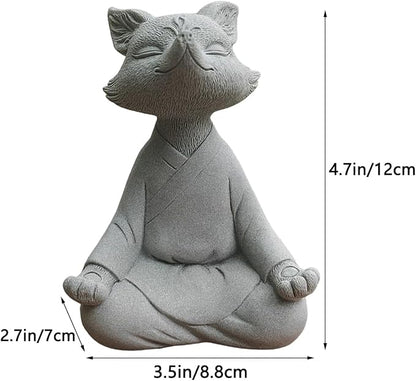 livelyfish Meditating Fox Buddha Statue Aquarium Zen Yoga Animal Figurines Sandstone Sculpture for Fish Tank Garden Tabletop Decor, L1