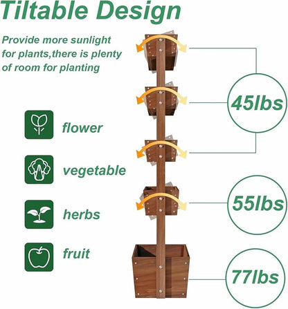 Vertical Raised Garden Bed,5 Tier Wooden Garden Planters,Adjustable Freestanding Plant Stand Flower Rank,Wooden Planters for Outdoor Indoor Balcony Garden,Herb Vegetables Flowers,33x17x66,Brown