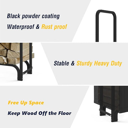 WALMANN 4ft Firewood Log Rack with Cover Outdoor, Heavy Duty Firewood Rack With Weather Resistant 600D Oxford Fabric Cover, Indoor/Outdoor Wood Racks for Fire Wood