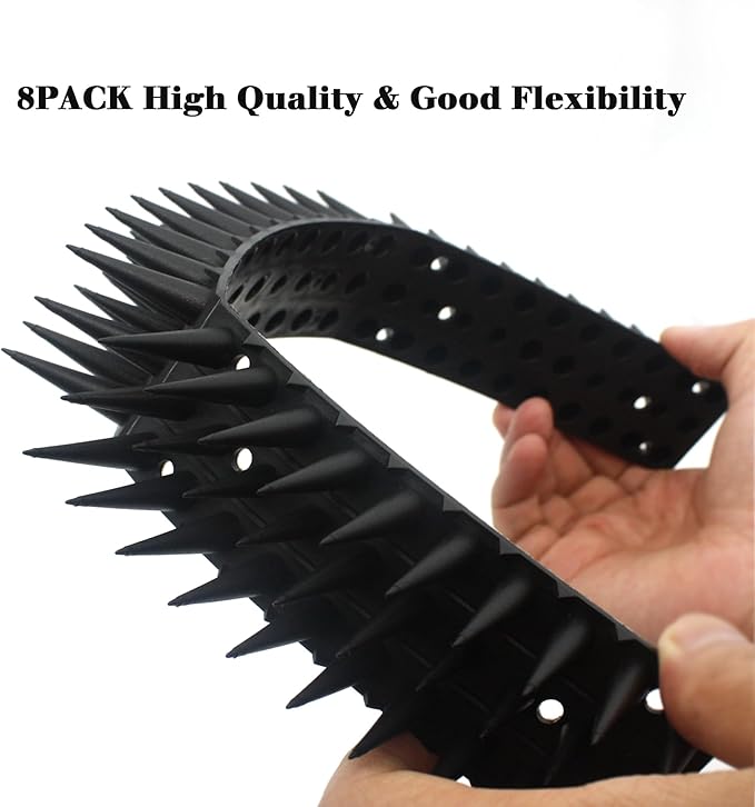 Defender Spikes for Bird, Cat, Pigeon and Small Animals 8pack- Protect Your Sofa, Garden, Outdoor Walls, Plastic Security Fence Spikes- Black