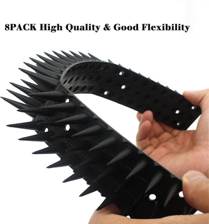 Defender Spikes for Bird, Cat, Pigeon and Small Animals 8pack- Protect Your Sofa, Garden, Outdoor Walls, Plastic Security Fence Spikes- Black