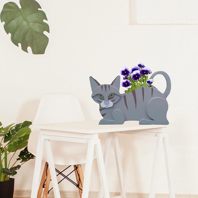 Blue Cat Planter Pots, 12.5 x 5.6 x 7.8 Inches | Cat Flower Pot, Cute Animal Shaped Plant Pot, Gifts for Women & Pet Lovers, Indoor Outdoor Garden Home Office Decor