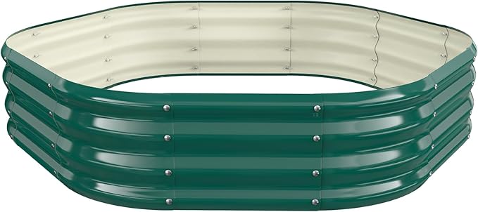 Hexagon Raised Garden Bed, 48 Inch Diagonal & 12 Inch Tall, Galvanized Steel Planter Box with Wave-Shaped Metal Panels for Outdoor Flower,Tree,Herb & Vegetable Garden (Dark Green, 4FT X 1FT)