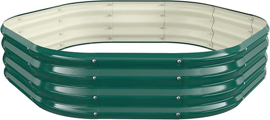Hexagon Raised Garden Bed, 48 Inch Diagonal & 12 Inch Tall, Galvanized Steel Planter Box with Wave-Shaped Metal Panels for Outdoor Flower,Tree,Herb & Vegetable Garden (Dark Green, 4FT X 1FT)