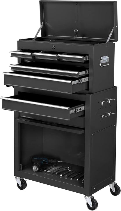 TUFFIOM 8-Drawer Rolling Tool Chest, Tool Storage Cabinet w/Lockable Wheels, Detachable Top, Drawers & Side Hooks, Mechanic Tool Organizer Box for Garage Warehouse Repair Shop