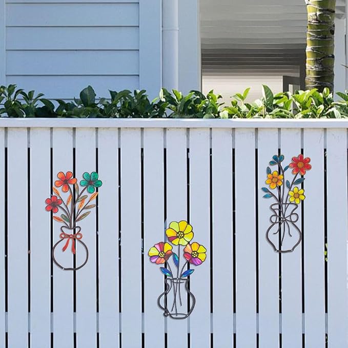 dreamskip 3 Pieces Metal Flowers Garden Wall Arts, Rustic Farmhouse Wall Decor, Minimalist Bathroom Hanging Sculptures for Living Room Bedroom Dining Room Housewarming Gifts