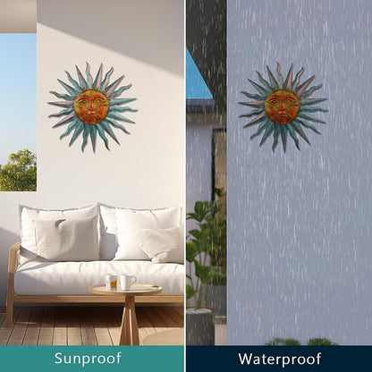 VEWOGARDEN Sun Outdoor Wall Decor, 28" Waterproof Large Metal Wall Art for Home Outside Patio Garden Fence Decorations