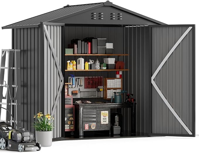 COMHOMA Outdoor Storage Shed Metal Garden Tool House Lockable | Sloping Roof and Air Vent Perfect for Backyard Patio Lawn and Poolside