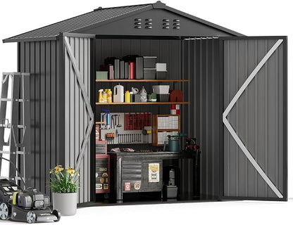 COMHOMA Outdoor Storage Shed Metal Garden Tool House Lockable | Sloping Roof and Air Vent Perfect for Backyard Patio Lawn and Poolside
