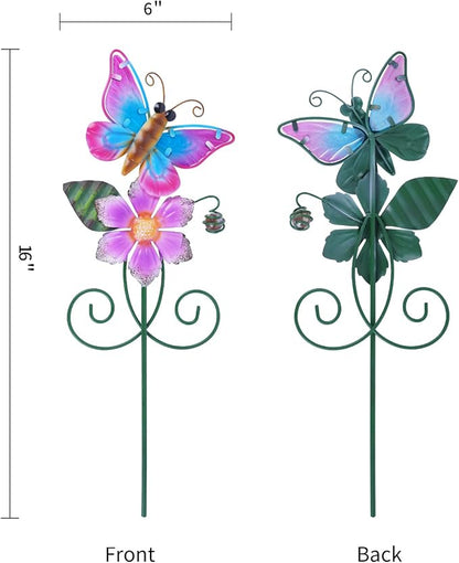 Topadorn Metal Garden Stakes Set of 3, Colorful Bee Butterfly & Dragonfly Garden Decor, Weatherproof Outdoor Yard Stakes for Lawn Patio Planters