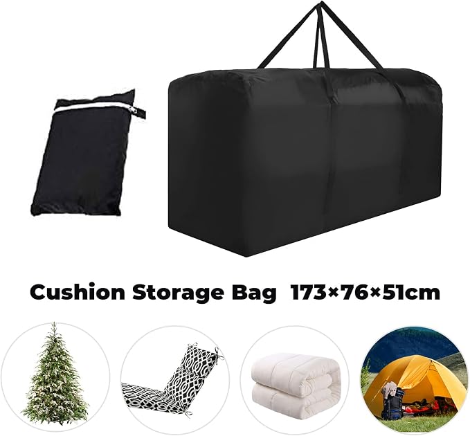 Patio Waterproof Extra Large Protective Zippered Outdoor Cushion Furniture Storage Bag with Handles, 68in L x 30in W x 20in H (1 Pack)