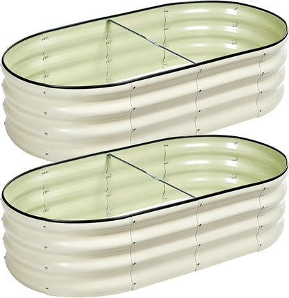 2 PCS Galvanized Raised Garden Bed 4x2x1 Ft, Oval Metal Outdoor Planter Box Kit with Safety Rubber Edge, Easy Assemble Bottomless Large Planting Container for Vegetable, Flower, Fruit, White