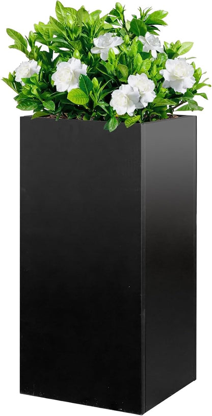 Metal Planter Box for Outdoor Planter Tall Metal Outdoor Planters Box 14"x14"x30" Steel Spliced Planter with Removable Insert Sherf for Outside,Indoor,Garden (Black, 14 * 14 * 30)