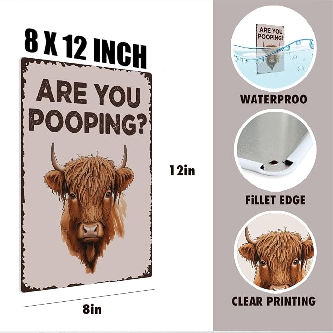 mmiishe Funny Bathroom Signs Metal Signs Cow Gifts for Women Men Vintage Metal Bathroom Decor Are You Pooping for Restroom Toilet Powder Room Wall Decor 8x12 Inches Birthday Anniversary Decoration