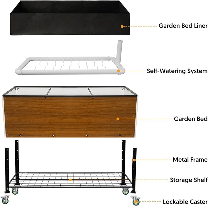 Raised Garden Bed with Legs and Wheels, Self-Watering Planter Box, 48x24x30 in Elevated Raised Bed with Drainage Hole, Built to Withstand Sun, Rain, and Wind for Up to 2 Years
