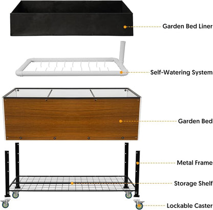 Raised Garden Bed with Legs and Wheels, Self-Watering Planter Box, 48x24x30 in Elevated Raised Bed with Drainage Hole, Built to Withstand Sun, Rain, and Wind for Up to 2 Years