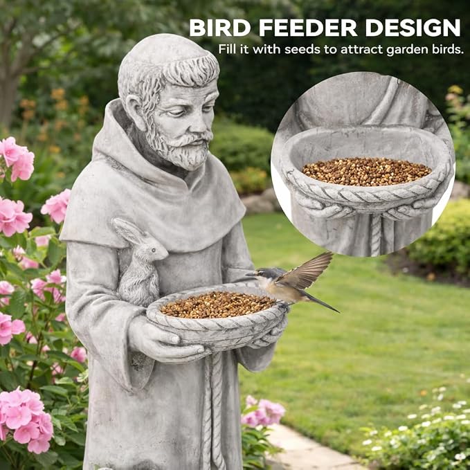 St Francis Garden Statue, 36.2" Saint Francis Catholic Outdoor Statues, Large Religious Christian Sculpture Decor for Prayer and Meditation, Patron Saint of Animals Patio in Durable MGO Stone