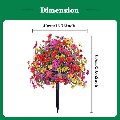24 Inch Artificial Flower Stake Outdoor Decor - Multi-Color Garden Stakes for Yard & Lawn, No Fade Heavy Duty Plastic, All Season Decoration (Rose)