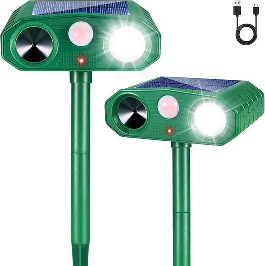 2 Pack Sonic Fortress Pro Deer Repellent Solar Animal Repellent Outdoor | Cat Repellent Outdoor with Strobe Light for Deer Rabbit Squirrel Raccoon Fox Coyote Deterrent 3modes frequency adjustment