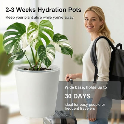 4 Pack of 7in and 5in Double-Layer Self-Watering Pot with Clear Nursery Pot - Indoor Planter with Drainage for Root Visibility,semi Hydro pots for repotting Orchids,Aroid or Monstera,White