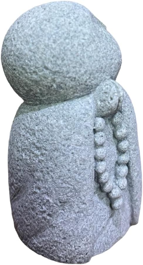DMtse Lucky Japanese Jizo Buddha Happy Smiling Miniature Figurine Sandstone Praying Monk Statue for Luck Good Protection for Healthy Growth
