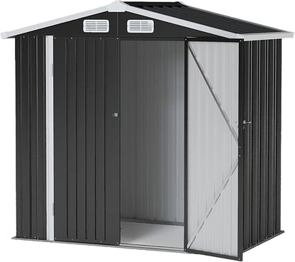 6x4FT Outdoor Storage Shed Black | Metal Garden Tool Shed with Sloping Roof & Lockable Door for Garden, Patio, Backyard