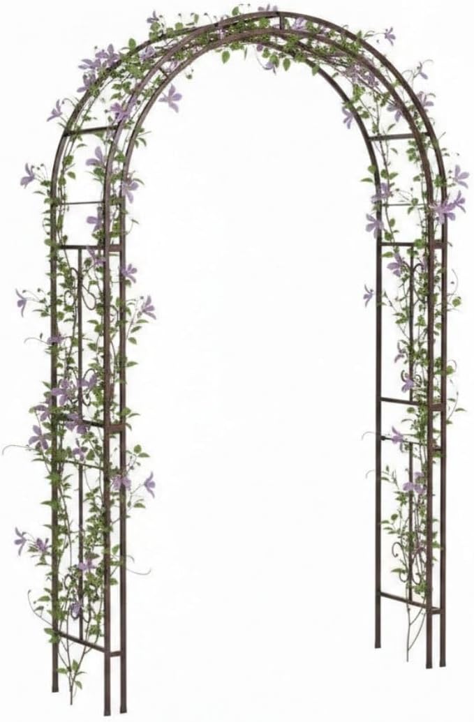 Plow & Hearth Arch Metal Outdoor Garden Arbor Montebello Gunmetal 7 Feet Tall, Steel Iron Trellis Lattice for Climbing Plants & Heavy Vines Wedding Arch Outdoor Patio Décor