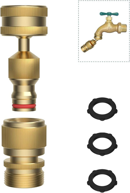 Swivel All-Metal Garden Hose Adapter, Solid Brass 3/4" Pipe Quick Connector | Male Female Flexible Pipe Kink Protector, Easy to Connect and Lock, Connect Outdoor Faucet to Garden Hose